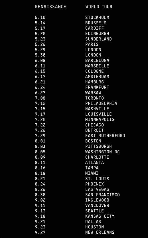 beyonce concert dates